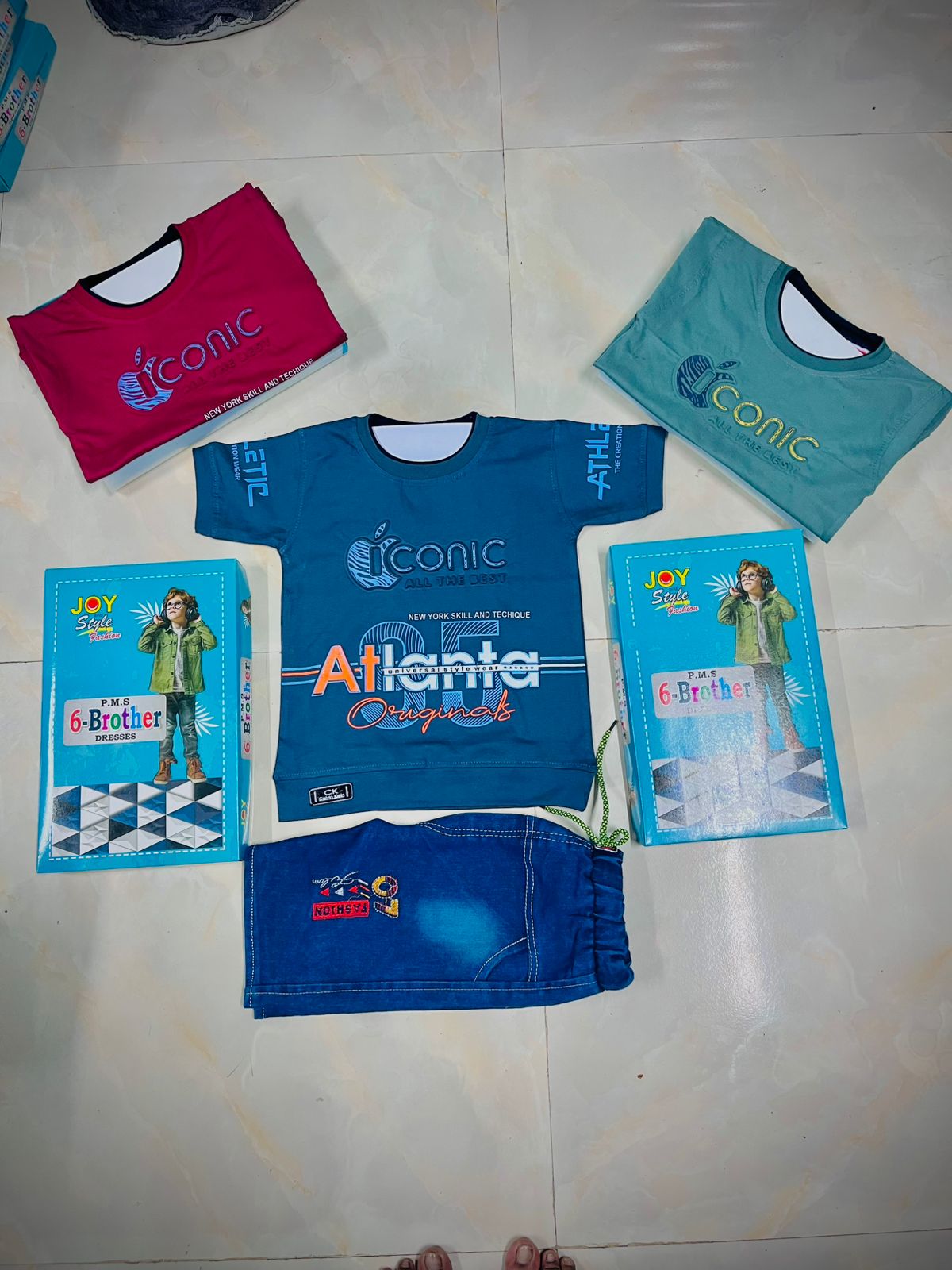 Boys T-Shirt & Denim Shorts Set of 6 pieces